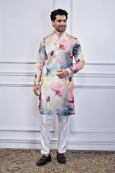 Multi Colored Silk Printed Kurta Pajama